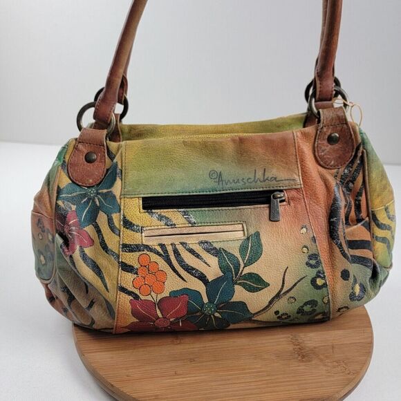 Anna Anuschka Butterfly Painted Leather Shoulder Tote Bag Satchel Purse Handbag - Picture 4 of 16